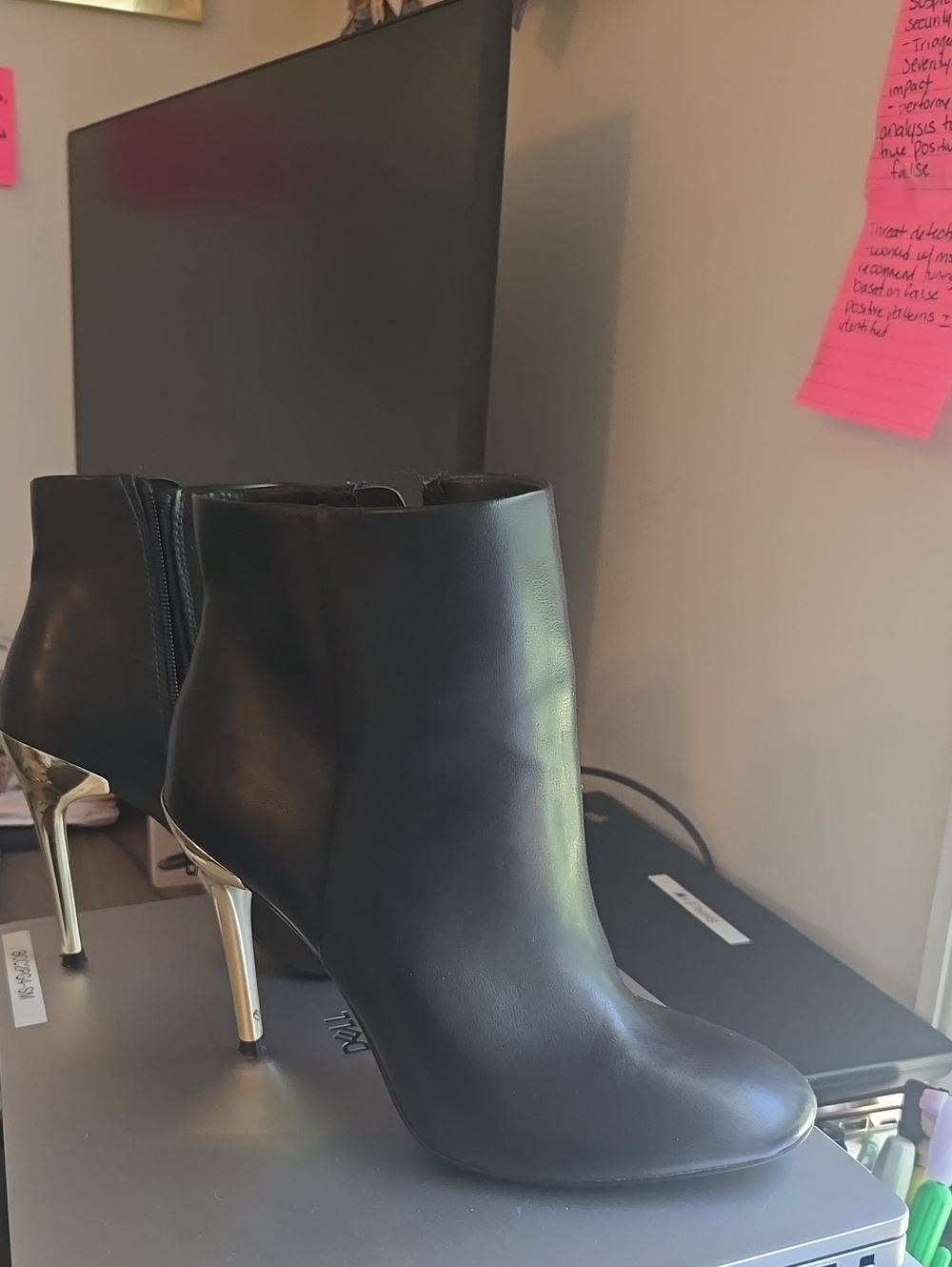 Express Black Ankle Booties with Gold Stiletto Heel